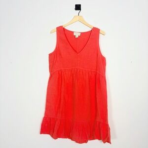 Cynthia Rowley Linen Mini‎ Dress Size Large Coral Pink Sleeveless V Neck Casual